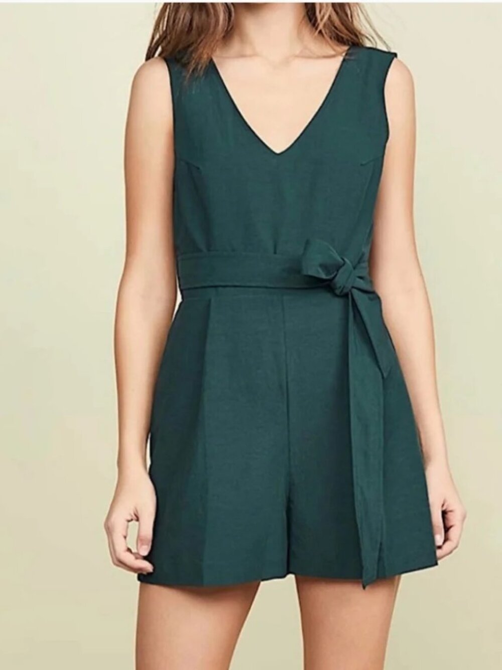 Club Monaco Madria Sleeveless V-Neck Teal Tie-Waist romper
